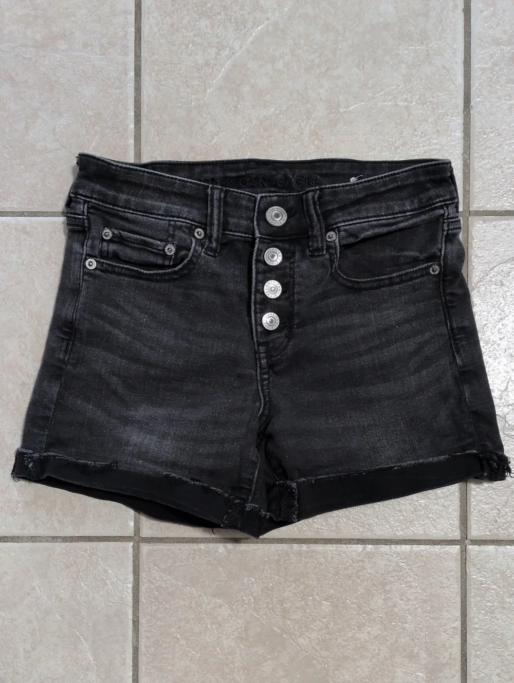 American Eagle Outfitters Black Washed High-Rise Button-Front Jean Shorts Size 4
